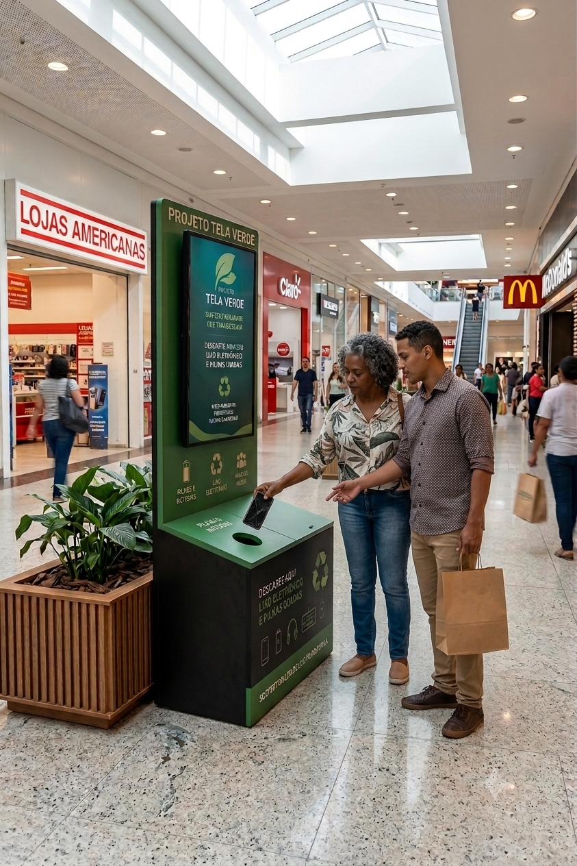 Totem Projeto Tela Verde em ambiente público