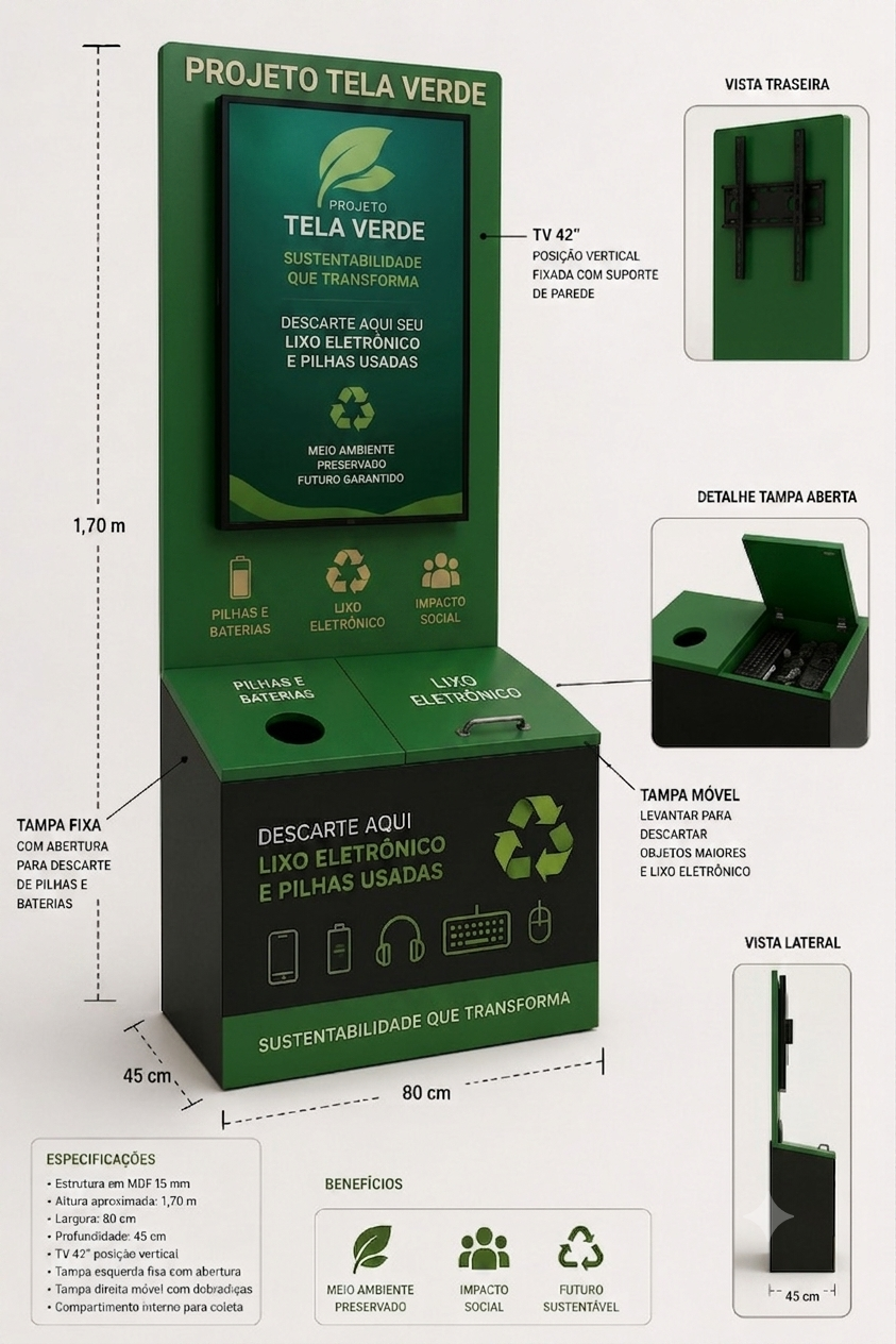 Especificações técnicas do totem Projeto Tela Verde