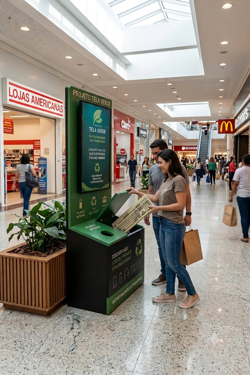 Público interagindo com o totem Projeto Tela Verde